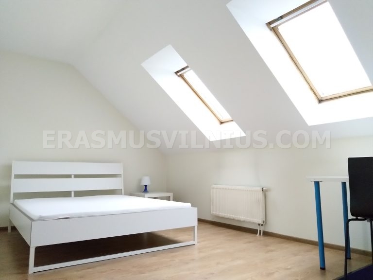 Camera con comodino, lampada e tappeto nell'appartamento Erasmus